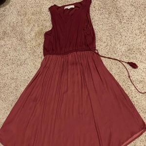 LOFT Wine Red Sleeveless V-Neck Midi Dress with Side Tie